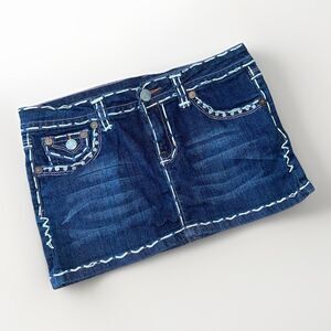 Miss Chic Jeans Mini Skirt Size M Western Oversized Stitching Embroidered Studs